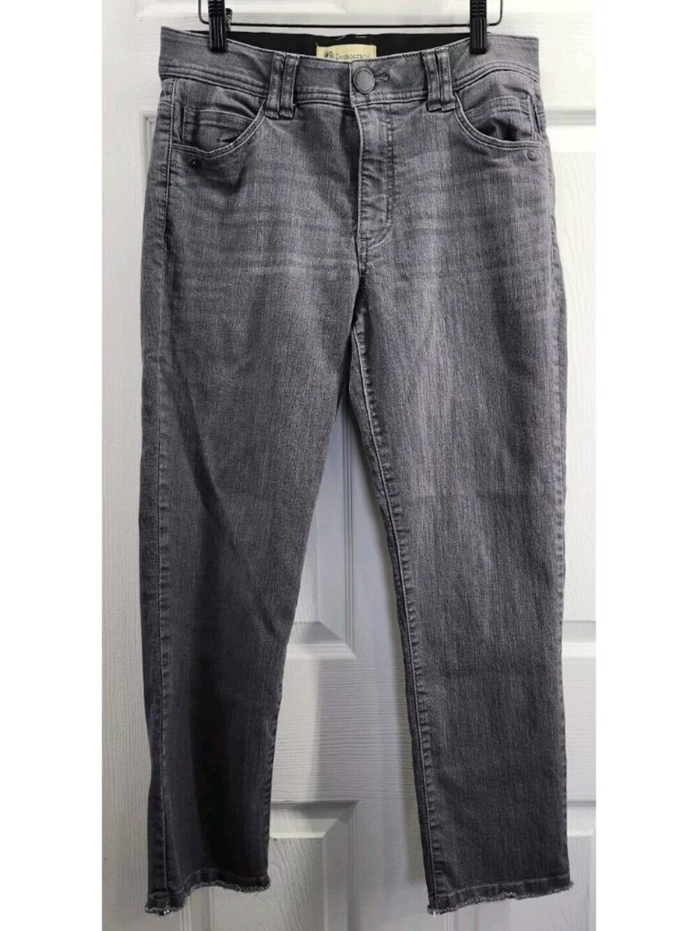 Democracy Ab Technology Straight Ankle Cropped Distressed Hem Size 8 Gray